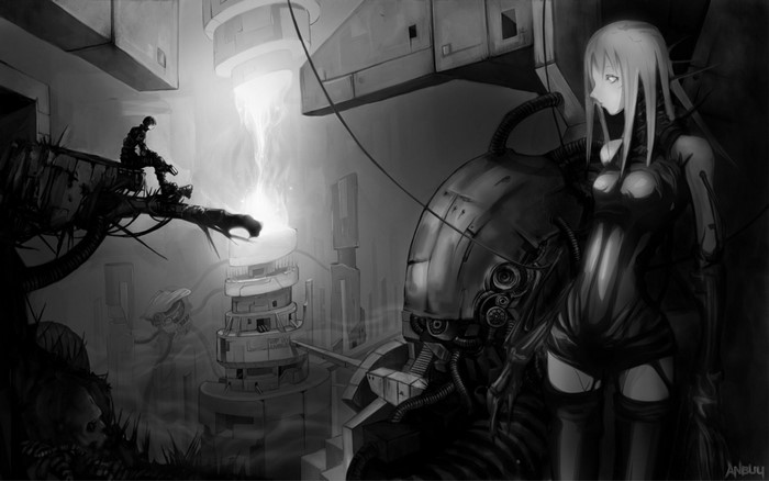 Blame Cibo Cyberpunk Monochrome Scene