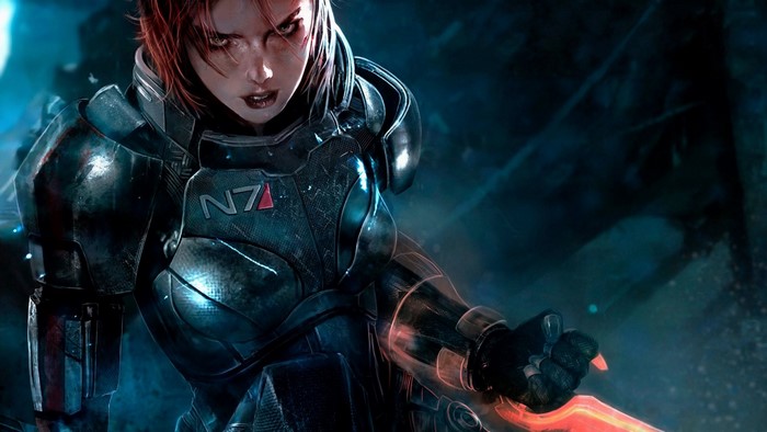 Commander Shepard from Mass Effect with a biotic blade