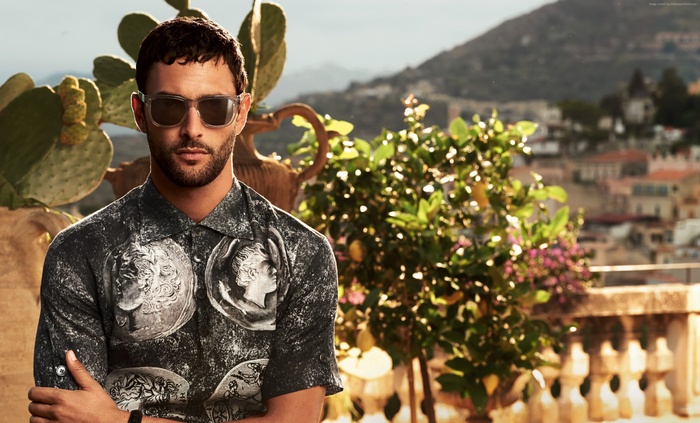 Noah Mills wearing Dolce & Gabbana shirt