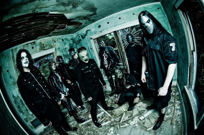 Slipknot members in a dilapidated room