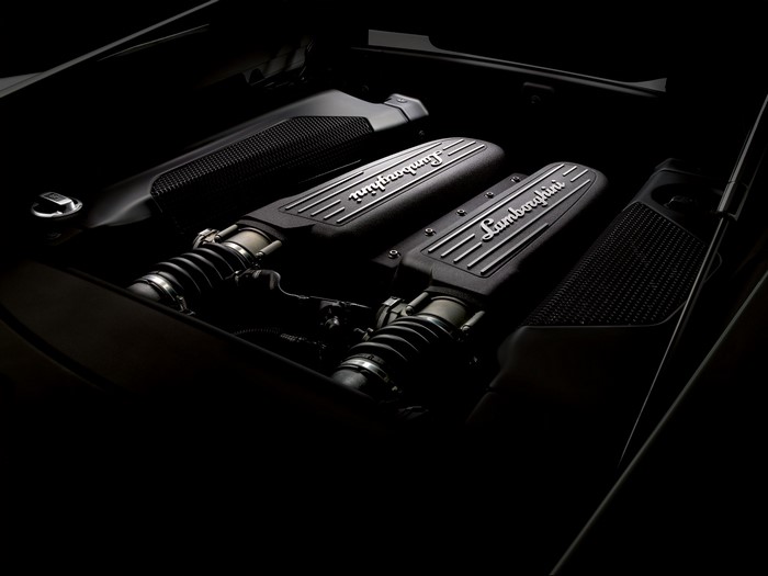 Lamborghini engine in a black sports car
