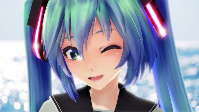 Hatsune Miku from Vocaloid winking