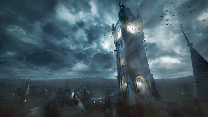 Thief game clock tower at night