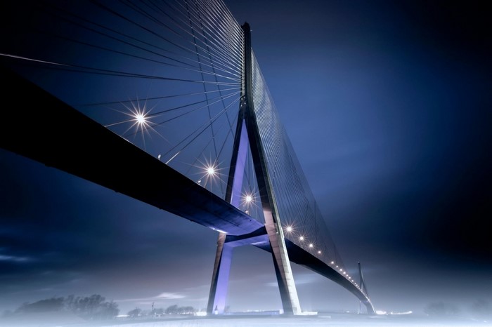 Pont de Normandie cable-stayed bridge at night