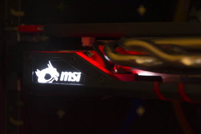 MSI graphics card with red lighting