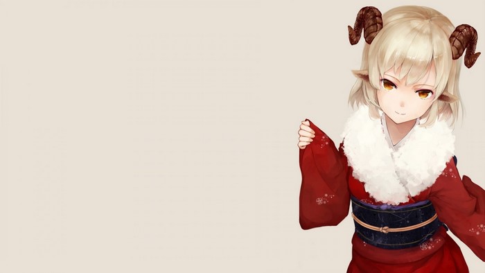 Anime girl with horns in a red kimono