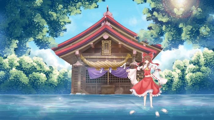 Hakurei Reimu from Touhou at a shrine