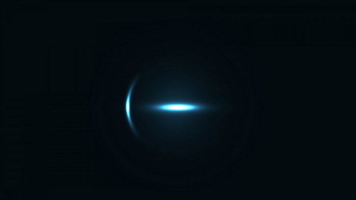Blue lens flare with circular reflection on black background