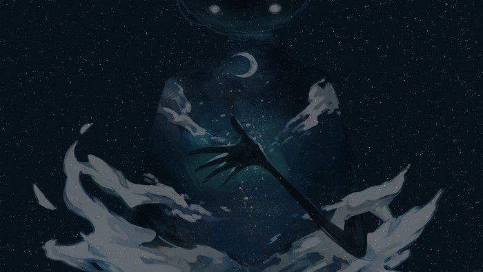 Deemo character in space with moon and stars