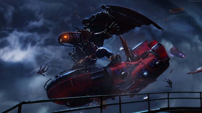 BioShock Infinite airship battle with falling figures