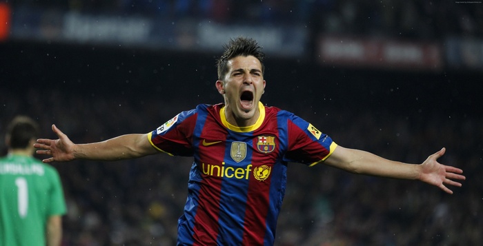 David Villa celebrating a goal for Barcelona