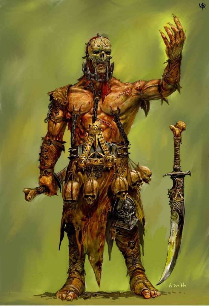 Warhammer character with sword and bone weapon