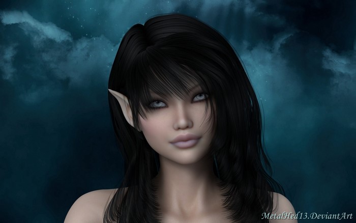 Elf with black hair and blue eyes