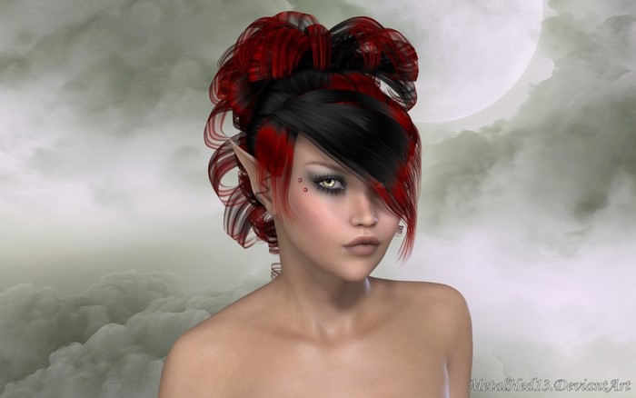 Elf with red and black mohawk hairstyle