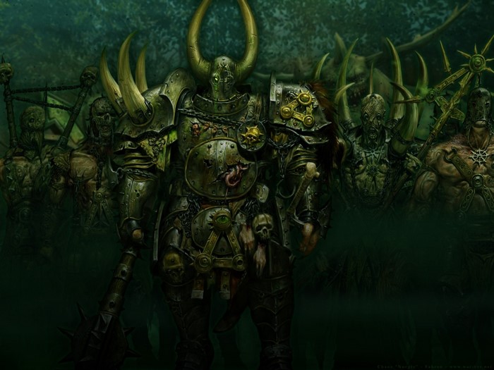 Warhammer 40,000 Chaos Space Marines in a dark forest