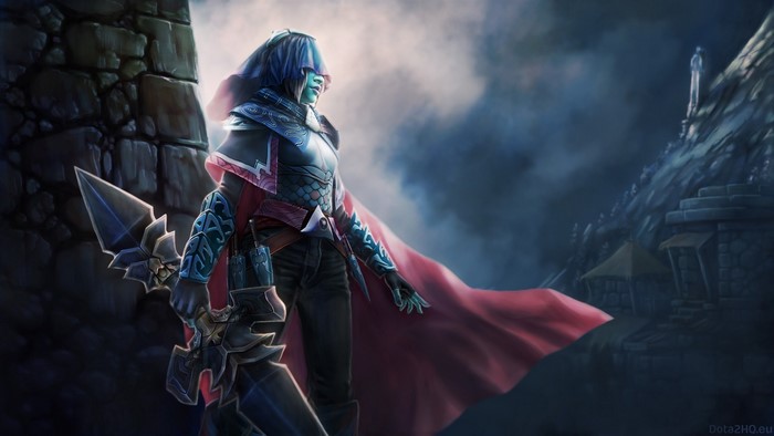 Dota 2 character with sword and red cape