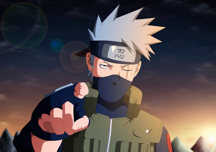 Hatake Kakashi from Naruto Shippuuden pointing forward