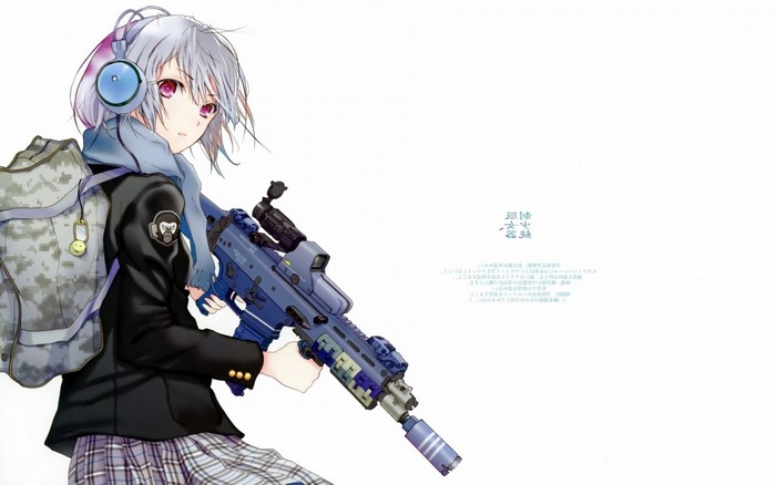 Anime girl with headphones and rifle