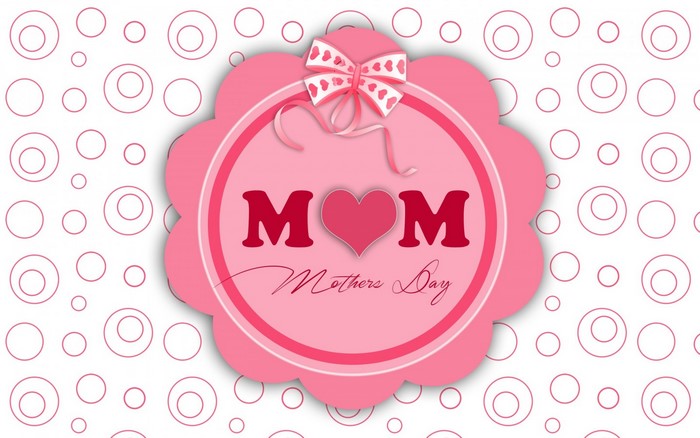 Mom Mothers Day illustration with pink heart and bow