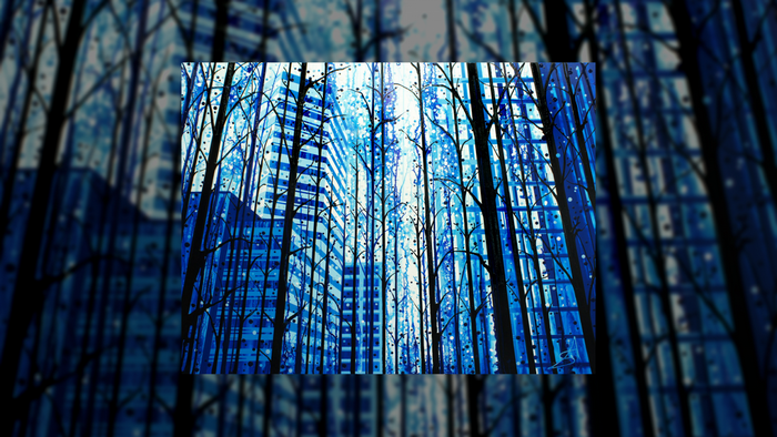 Cityscape through trees by Amy Shackleton