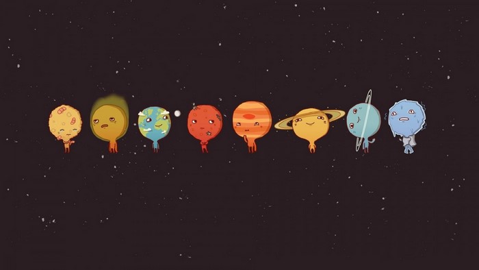 Cute cartoon planets in space illustration