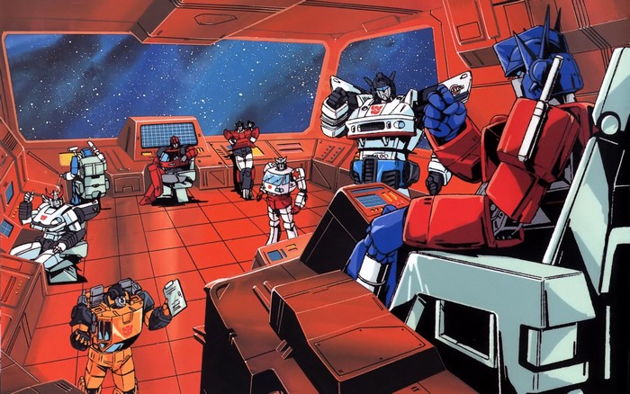 Autobots on the bridge of a spaceship