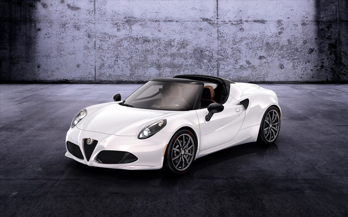 White Alfa Romeo 4C Spider convertible sports car
