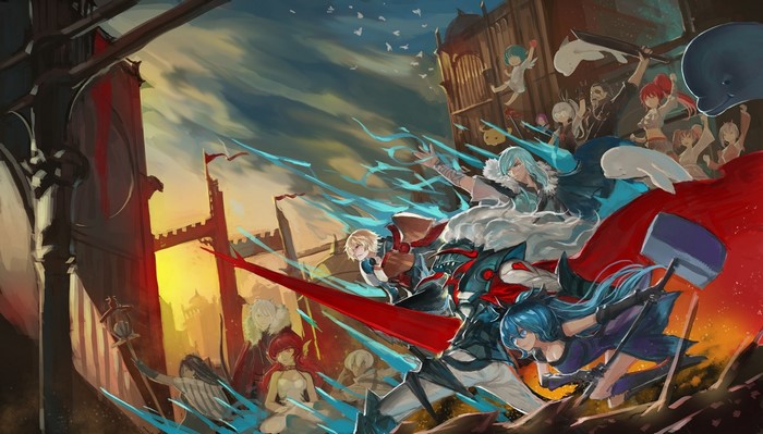 Anime characters in battle with magical effects