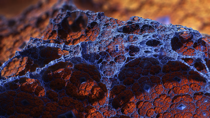 Abstract fractal structure with orange and blue colors