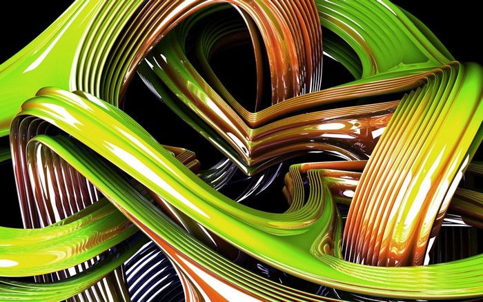 Abstract 3D digital art with green and orange waves