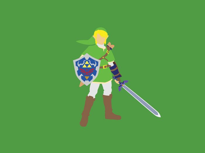 Link from The Legend of Zelda holding a sword and shield