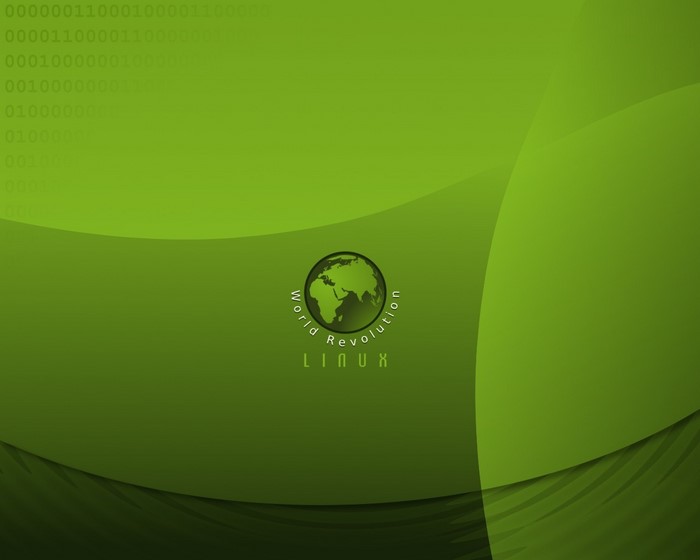 Linux World Revolution Logo with Binary Code