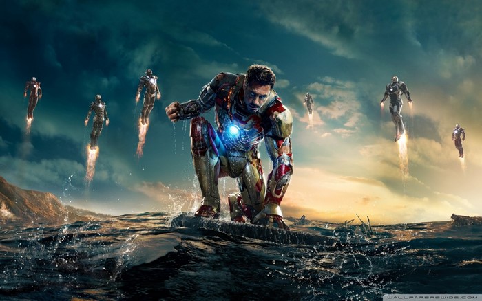 Iron Man Standing on Water with Flying Suits