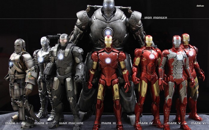 Iron Man suits and Iron Monger from Marvel Comics
