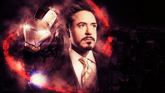 Iron Man and Tony Stark with Cityscape