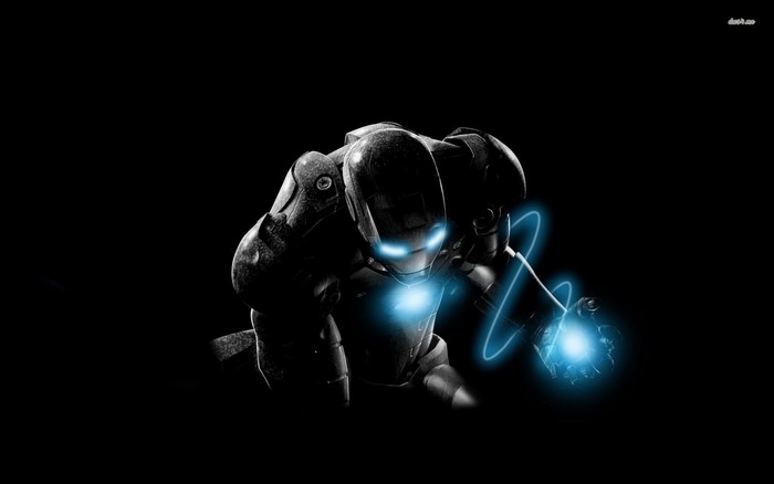 Iron Man in darkness with blue energy