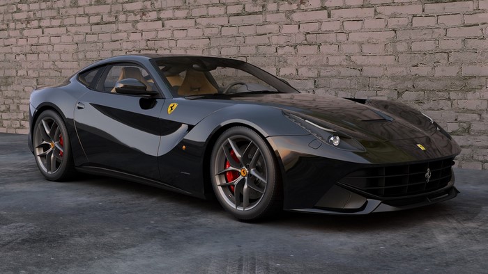 Black Ferrari F12berlinetta parked on concrete