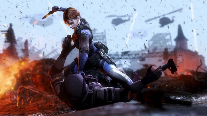 Jill Valentine in Intense Combat Scene