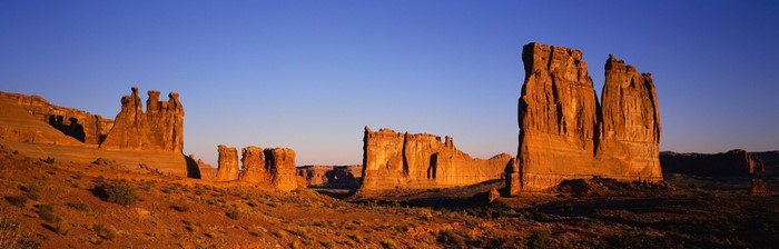 Desert rock formations at sunset