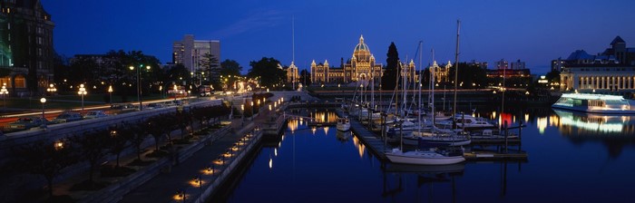 Victoria Parliament Buildings and Inner Harbour at Night