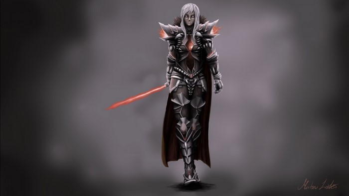 Fantasy warrior woman with red lightsaber