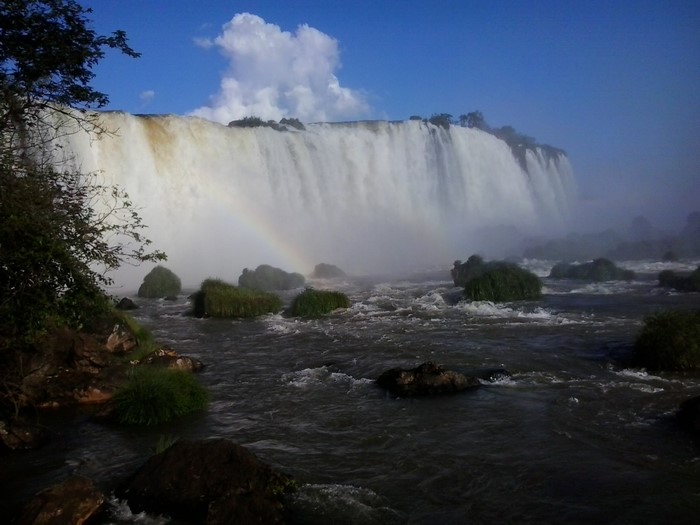 Iguazu Falls, Brazil, with a rainbow in the mist