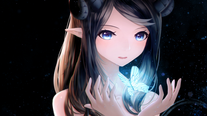 Anime girl with horns and butterfly