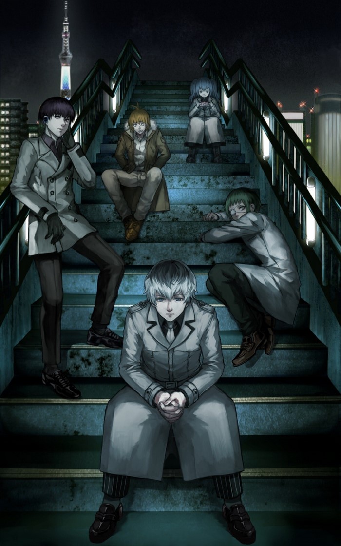 Tokyo Ghoul re: Characters on Stairs at Night