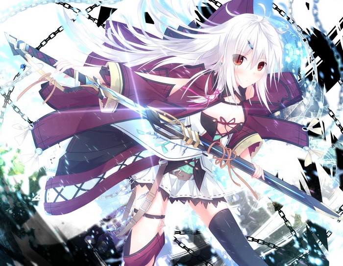 Anime girl with white hair and sword