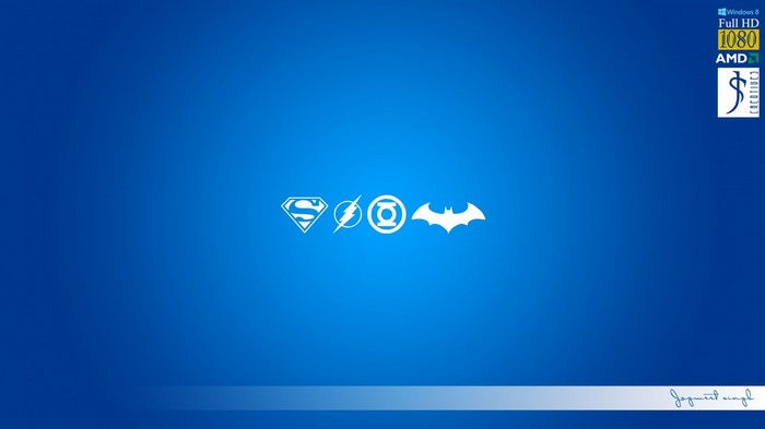 Superman, Flash, Green Lantern, and Batman logos
