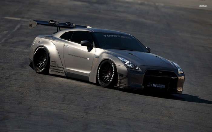 Nissan GT-R with Liberty Walk body kit and large rear wing