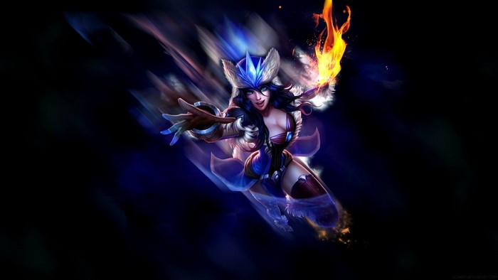 Sivir from League of Legends with fire effects