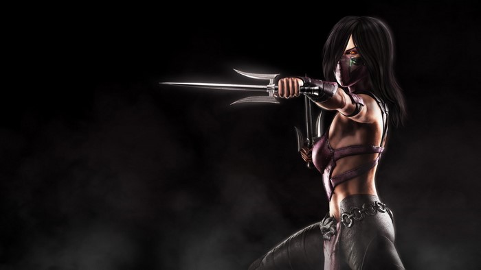 Mileena from Mortal Kombat X holding sai weapons