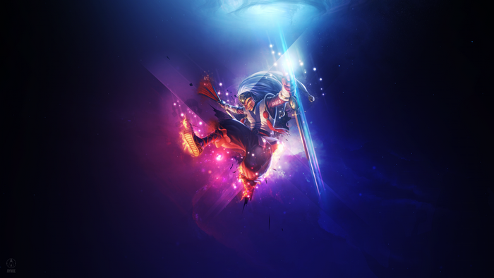 Shaco from League of Legends in space with special effects